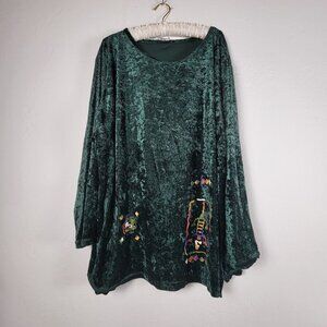 Vintage Brett Alixander Womens Green Crushed Velvet Oversized Tunic Art To Wear